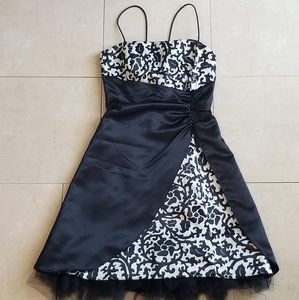 Blondie Nites Black and White Demask Assymetrictal Mini Dress